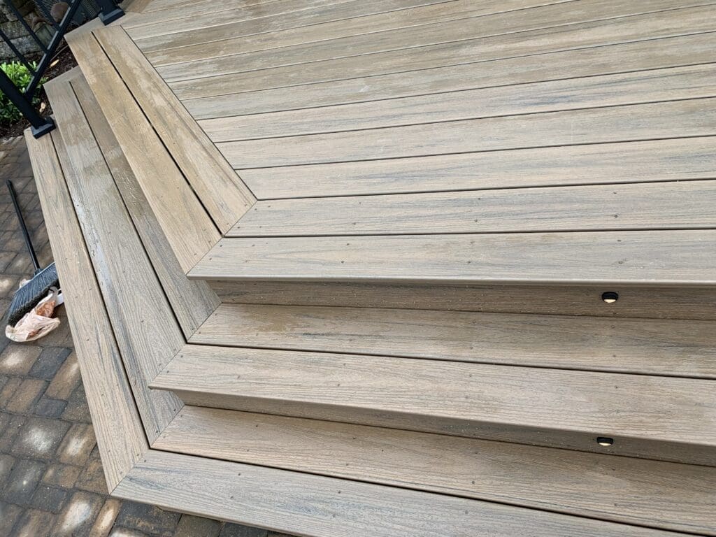 A close up of some wooden stairs