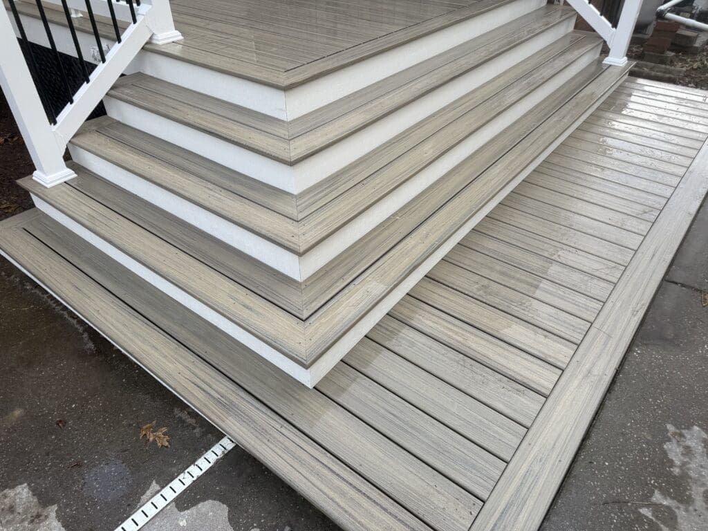 Aerial view of composite deck stairs built by B&B Decks in Hampton Roads, VA