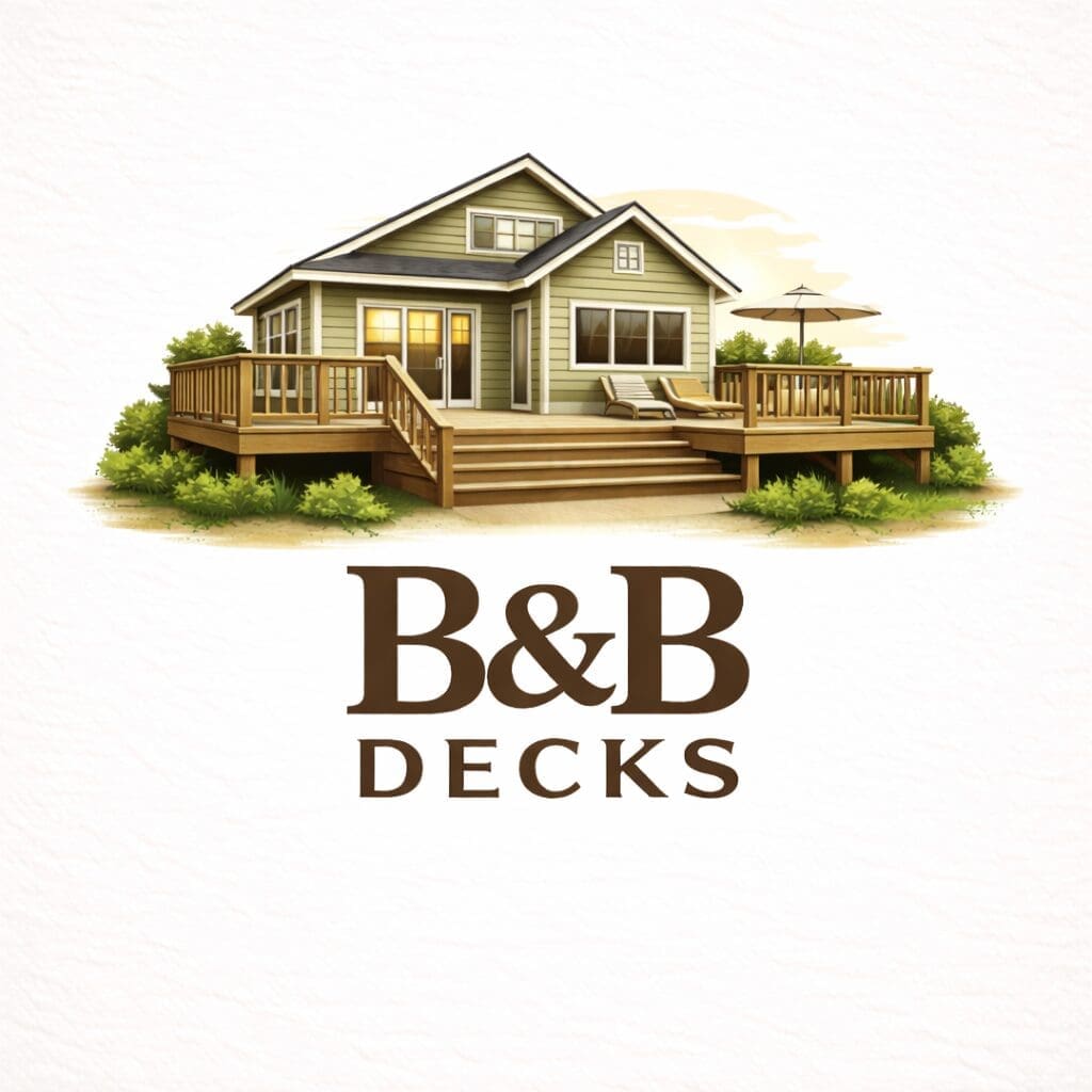 Composite deck with railing on a private wooded property by B&B Decks